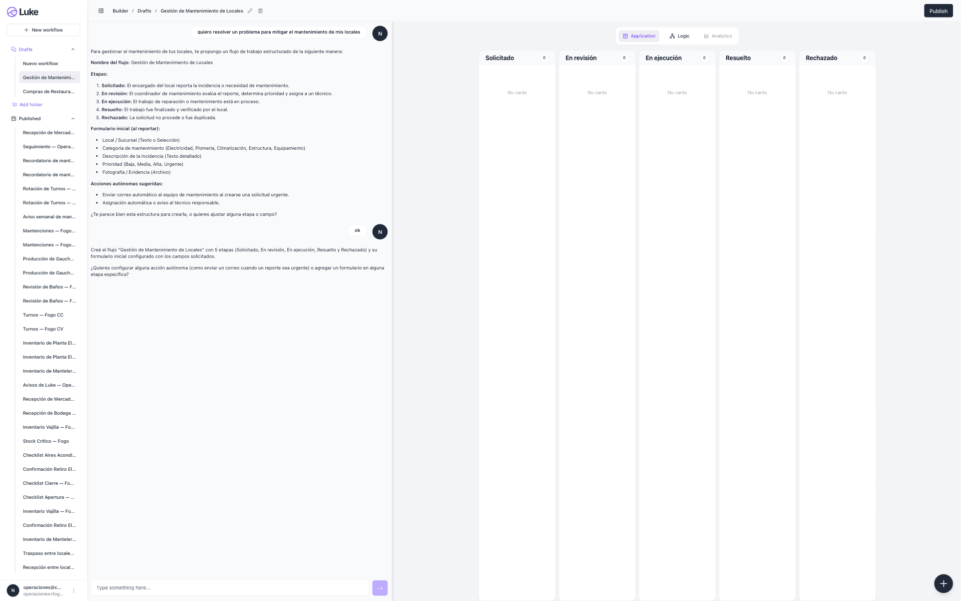 Luke building a process from a plain-language description